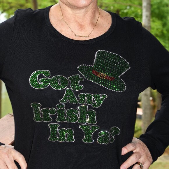 St. Patrick's rhinestone black long sleeve shirt XS S M L XL XXL 1X 2X 3… - Picture 4 of 7